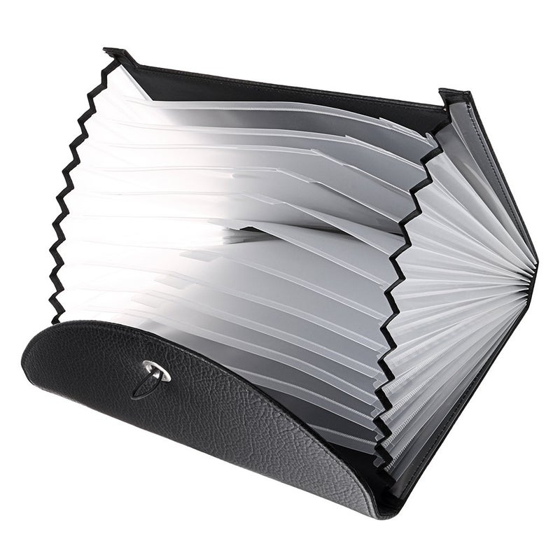 BTSKY PU Leather Expanding File Folders-13 Pockets A4 Letter Size Paper File Folder Accordion Business Document Organizer with Fasteners and Tabs (Black) - Image 4